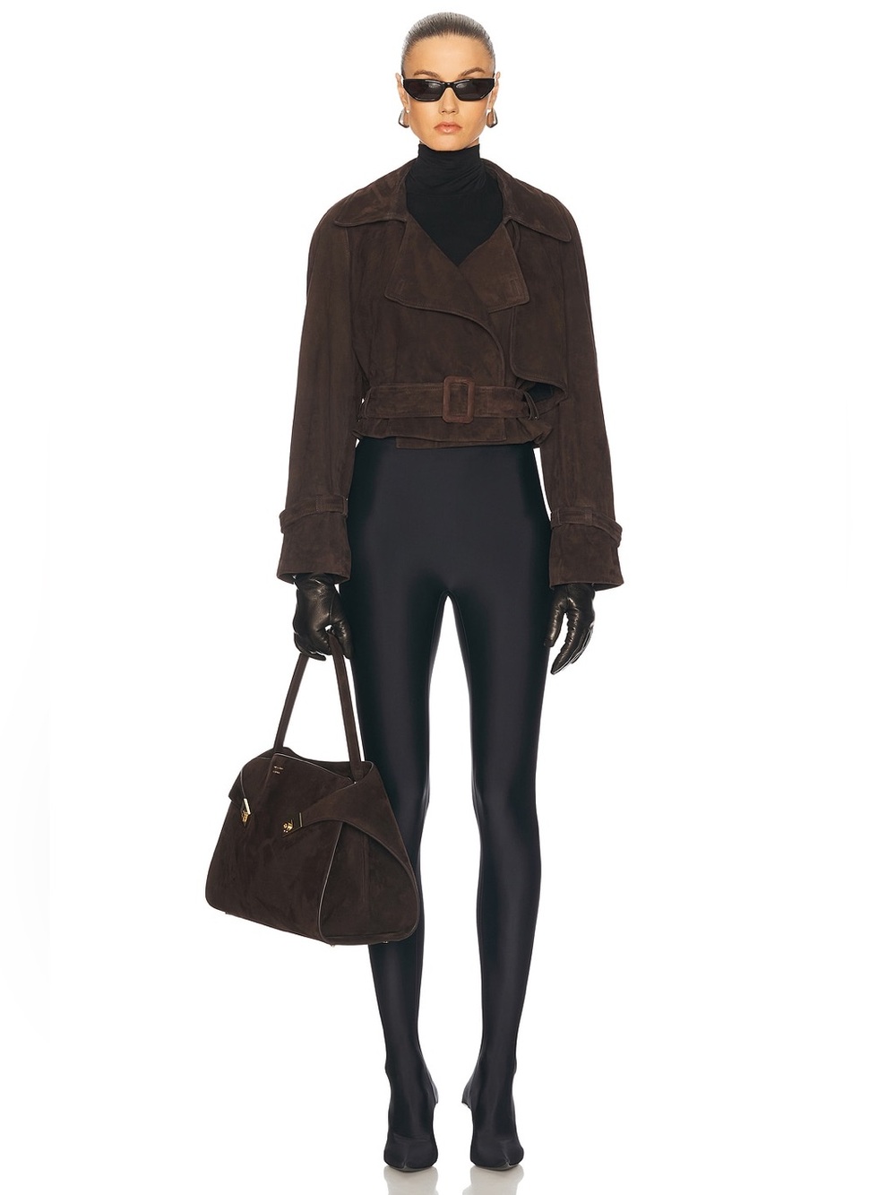 Nour Hammour Hatti Cropped Suede Jacket in chocolate brown - Picture 4 of 16